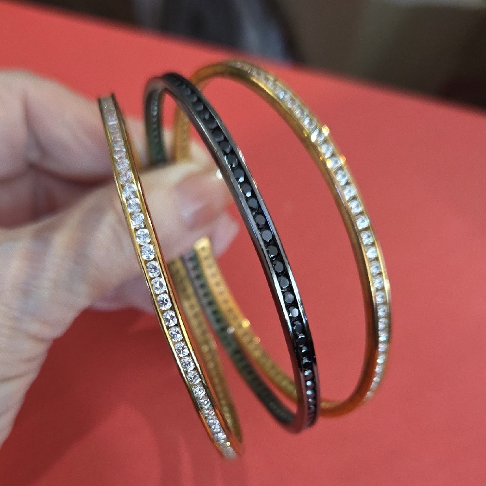Ross Simons Elegant Gold plated and Black Bangle Set